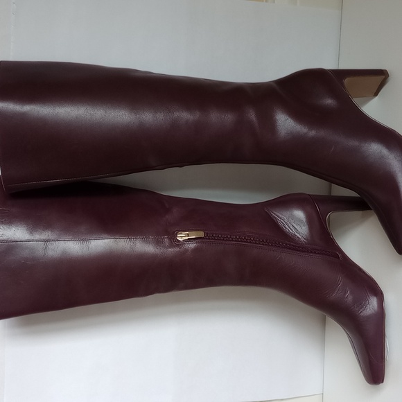 NWOT Ann Taylor High Blade Leather Knee Boots 3" heel Burgundy Oxblood 5 - Picture 2 of 9